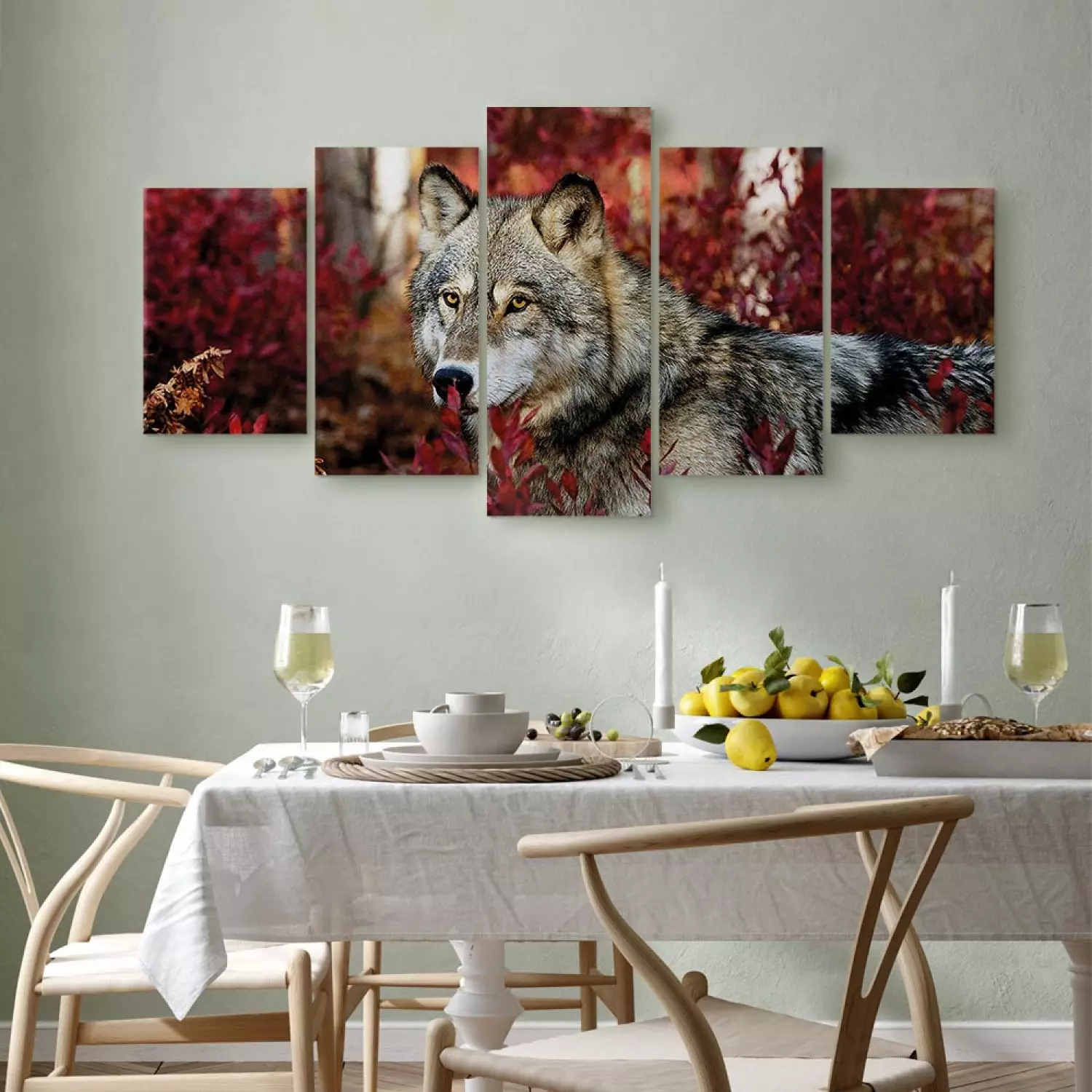 Canvas Art Print Pensive Wolf (5-piece) Wide