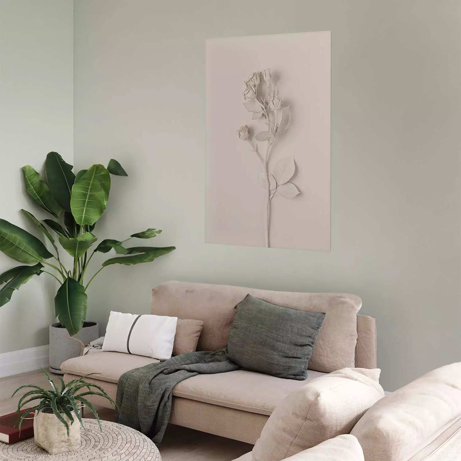 Wall Poster Harmonious Rose - unique composition with a flower on a uniform background