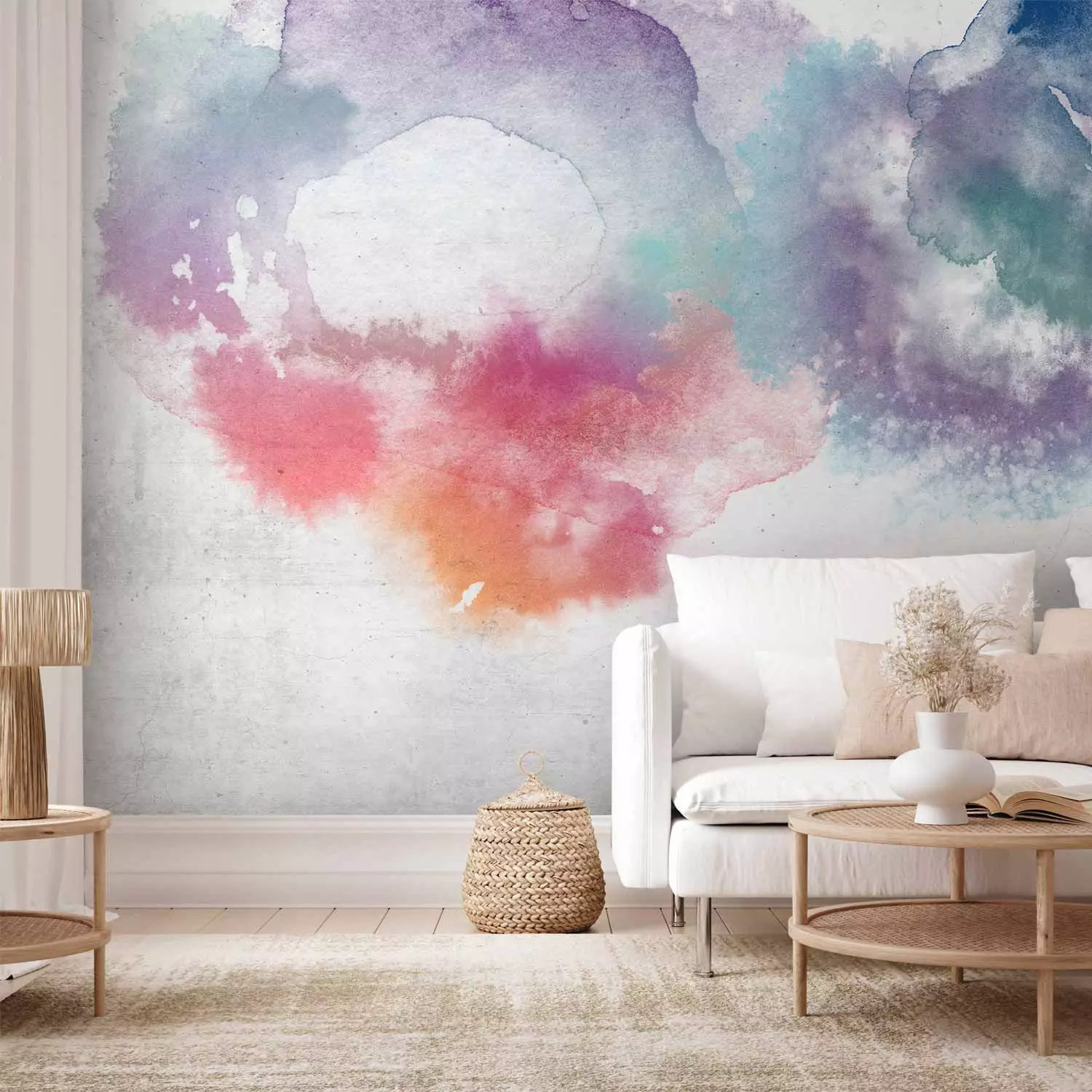 Photo Wallpaper Watercolor palette - Abstract colored spots resembling intermingling watercolor paints on parchment