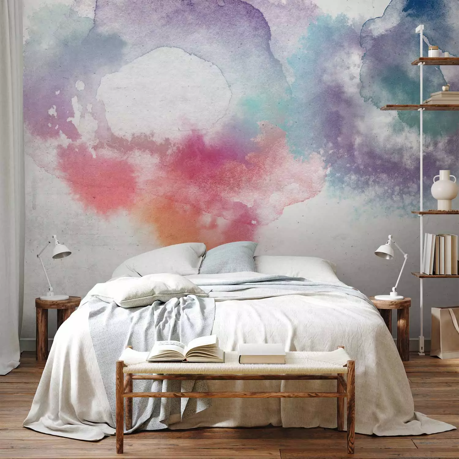 Photo Wallpaper Watercolor palette - Abstract colored spots resembling intermingling watercolor paints on parchment