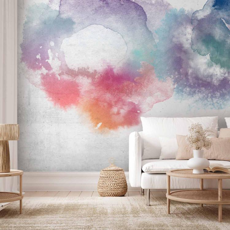 Wall Mural Watercolor palette - Abstract colored spots resembling intermingling watercolor paints on parchment
