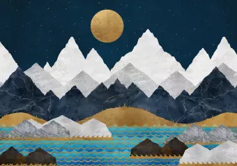 Photo Wallpaper Drawing mountain landscape - Night landscape with mountains, Moon Wallpaper Cropper