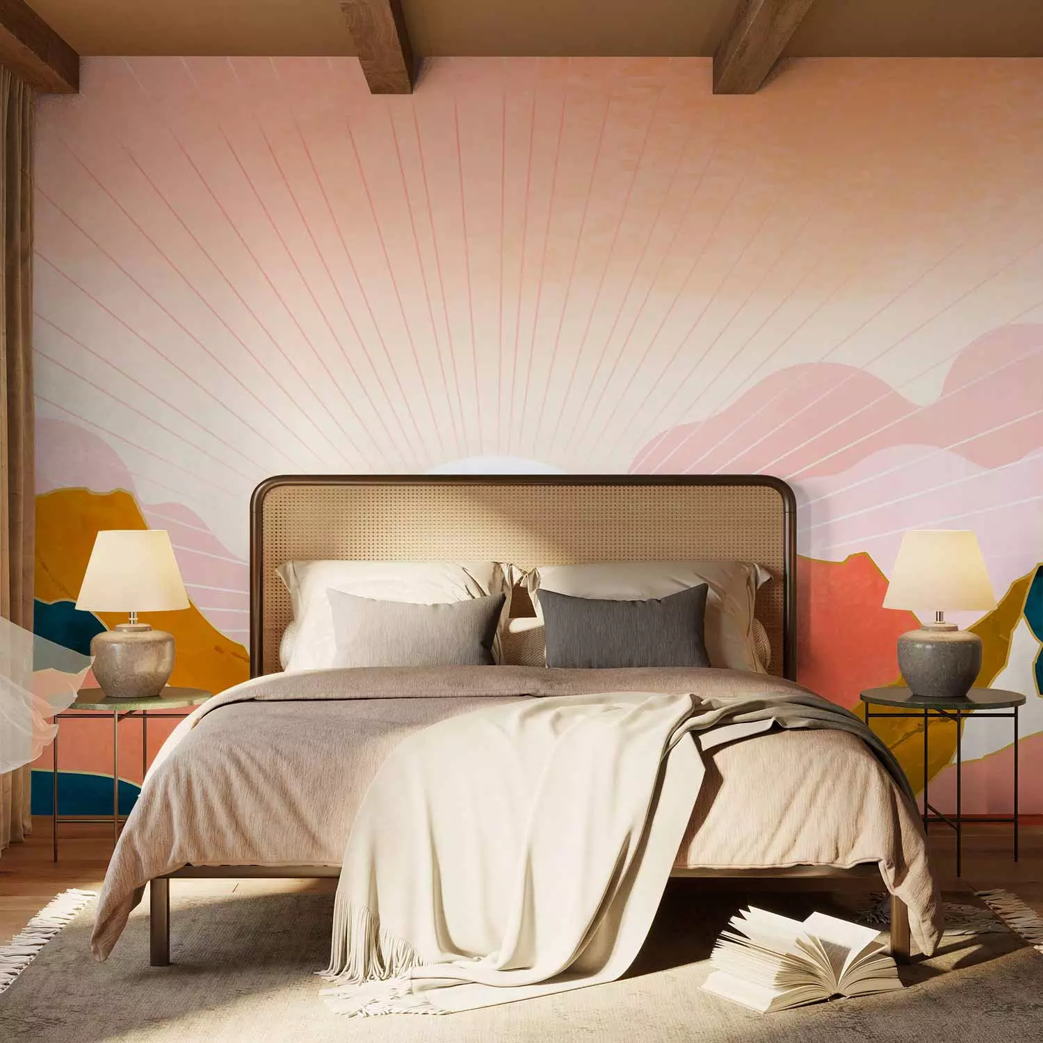 Wall Mural Sunny landscape - sunrise over mountains in pink tones