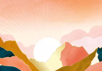 Wall Mural Sunny landscape - sunrise over mountains in pink tones Wallpaper Cropper