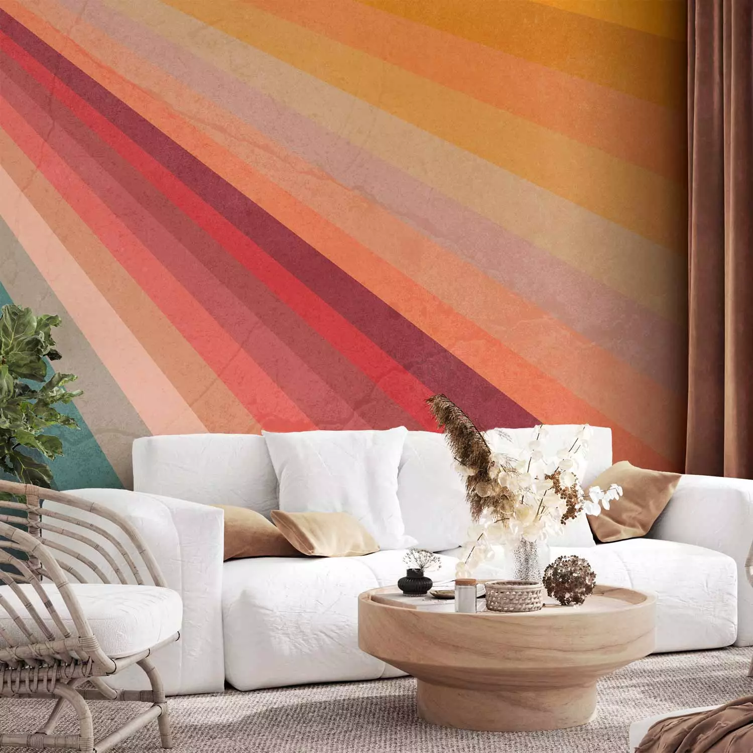 Wall Mural Summer sunshine - multicoloured retro striped background with texture