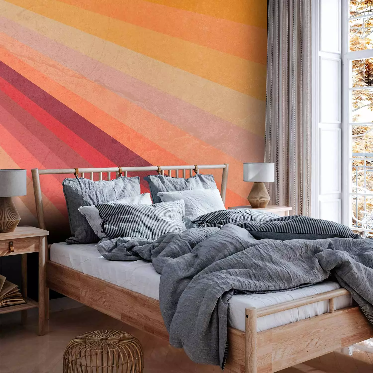 Wall Mural Summer sunshine - multicoloured retro striped background with texture