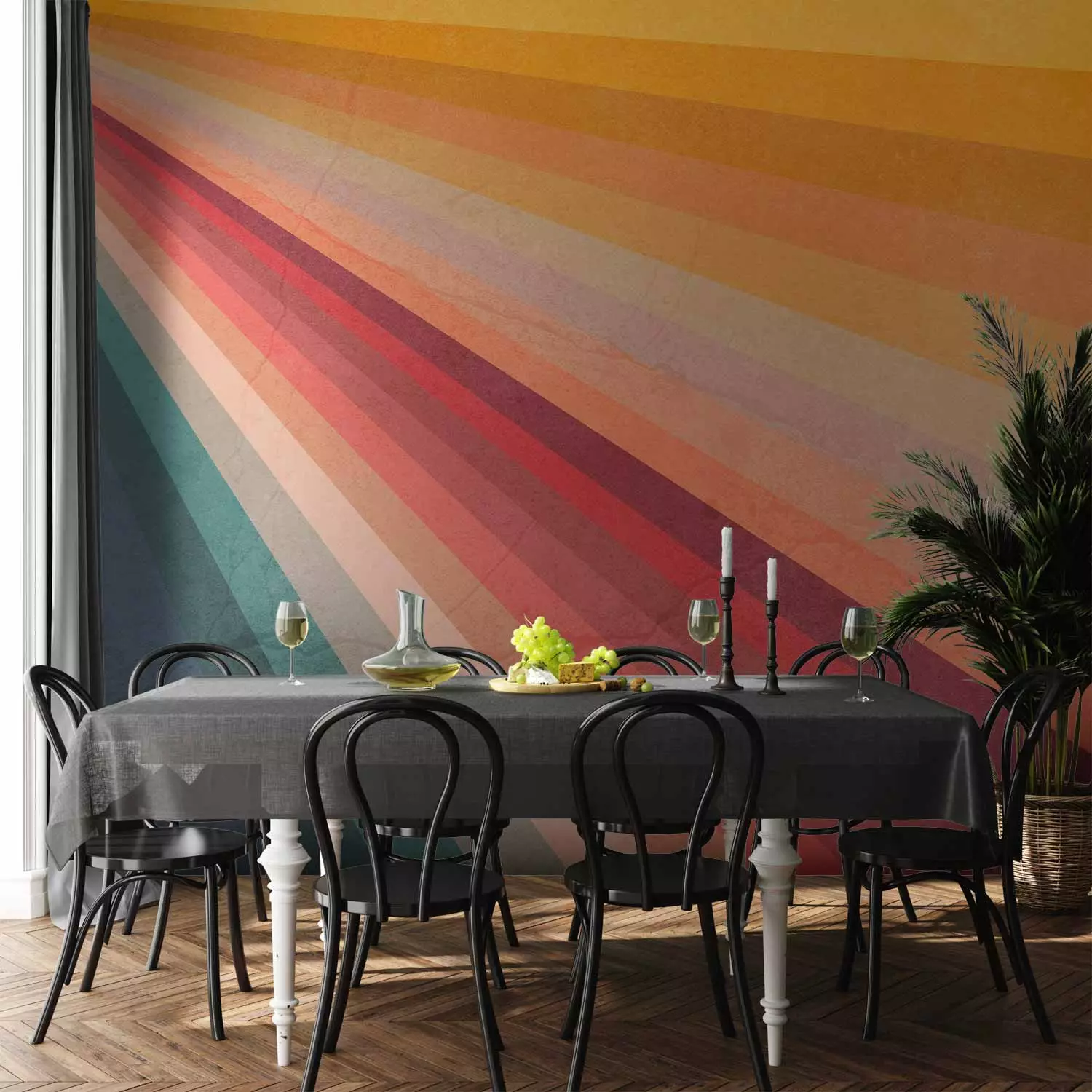 Wall Mural Summer sunshine - multicoloured retro striped background with texture