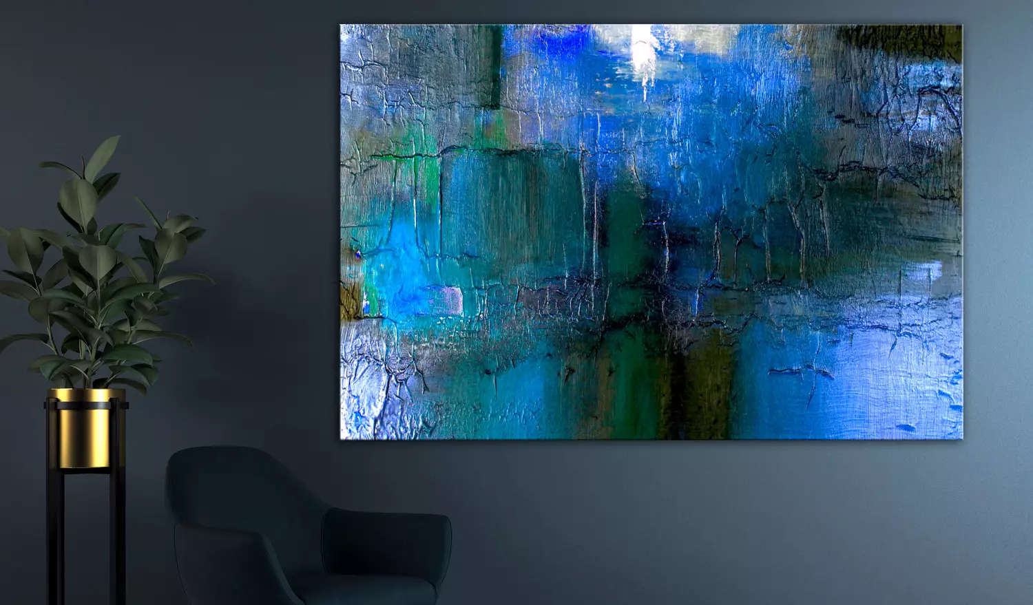 Large canvas print Cool Texture - Abstraction with Paint Streaks in Blue Tones