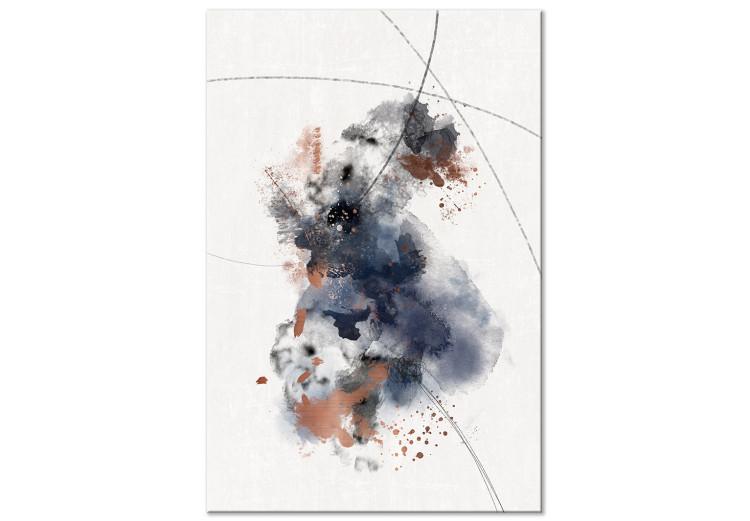 Canvas Artistic watercolor - abstraction in pomegranate colors, gray and bronze with irregularly crossed black lines on a white background