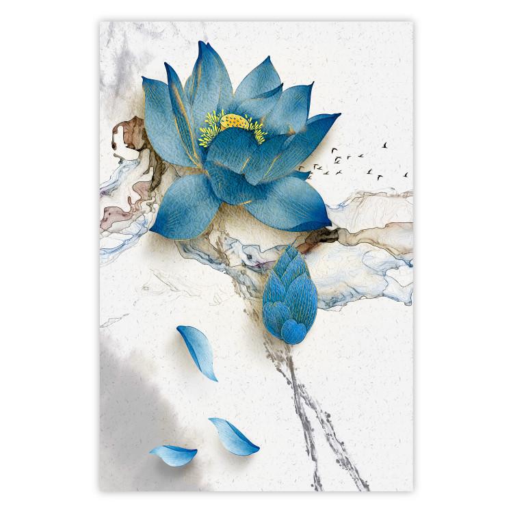 Poster Wildflower - winter composition of a blue flower on a light background