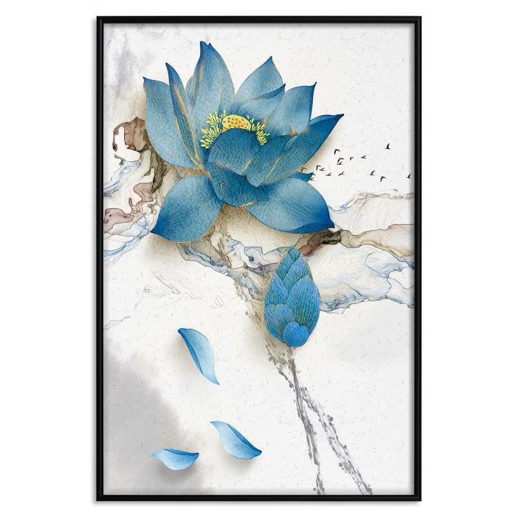 Poster Wildflower - winter composition of a blue flower on a light background