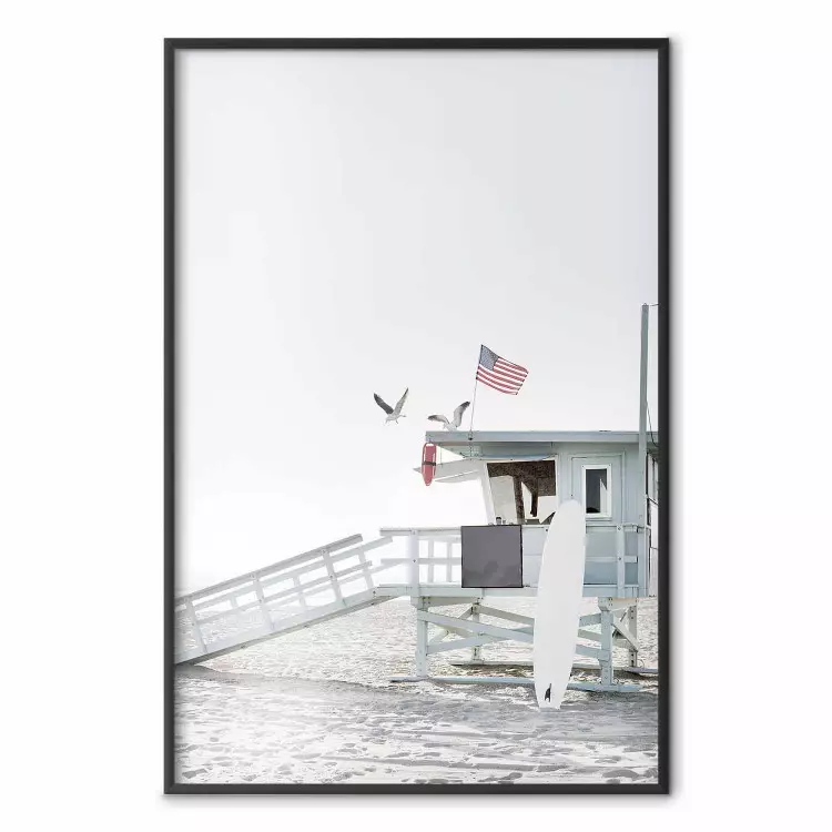 Santa Monica Beach - landscape of an American lifeguard hut on the beach
