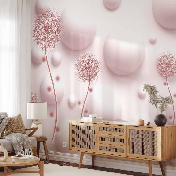 Wall Mural Pearl abstraction - plants and wheels in a 3D effect for the living room