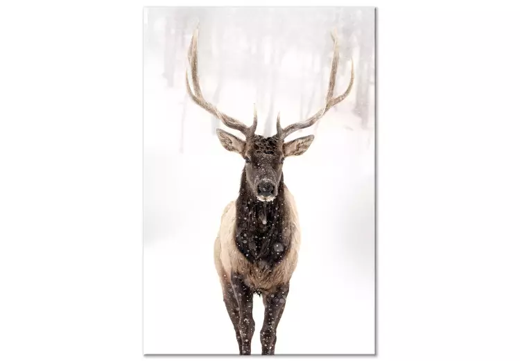 Canvas Deer in the Snow (1-piece) Vertical - animal and frosty winter backdrop