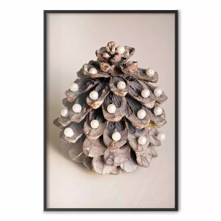 Christmas Decoration - cone decorated with white balls on a light background