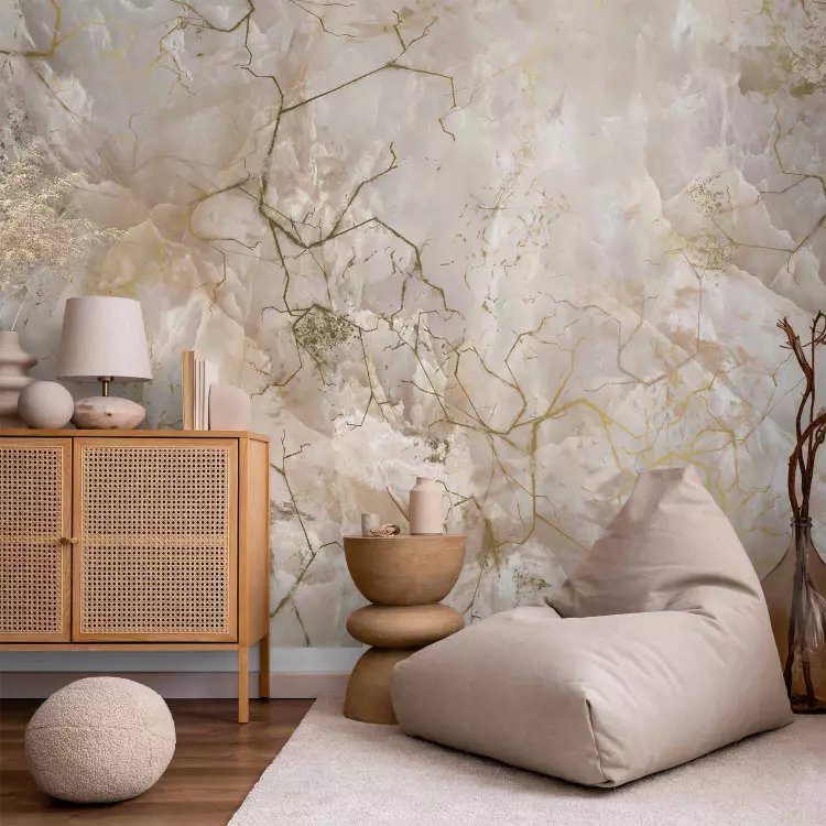 Photo Wallpaper Abstract subtle background - light marble background with  golden patterns - bimago