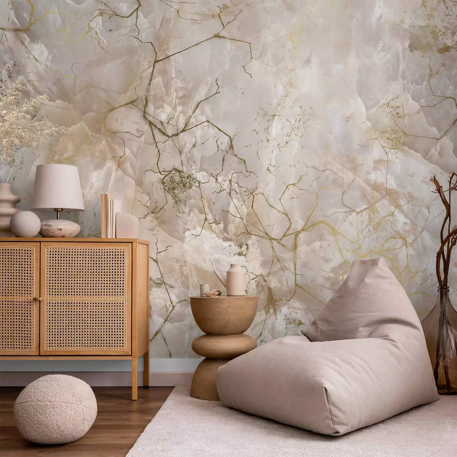Photo Wallpaper Abstract subtle background - light marble background with  golden patterns - bimago