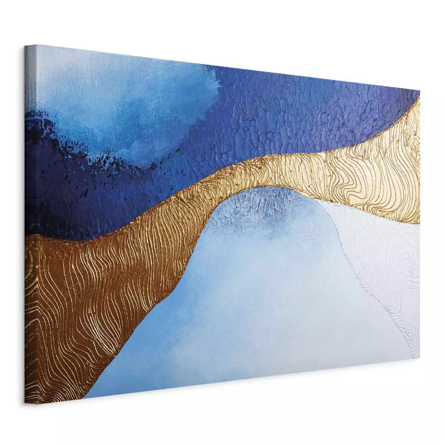 Canvas Print Golden Estuary Wide - modern abstraction in blue