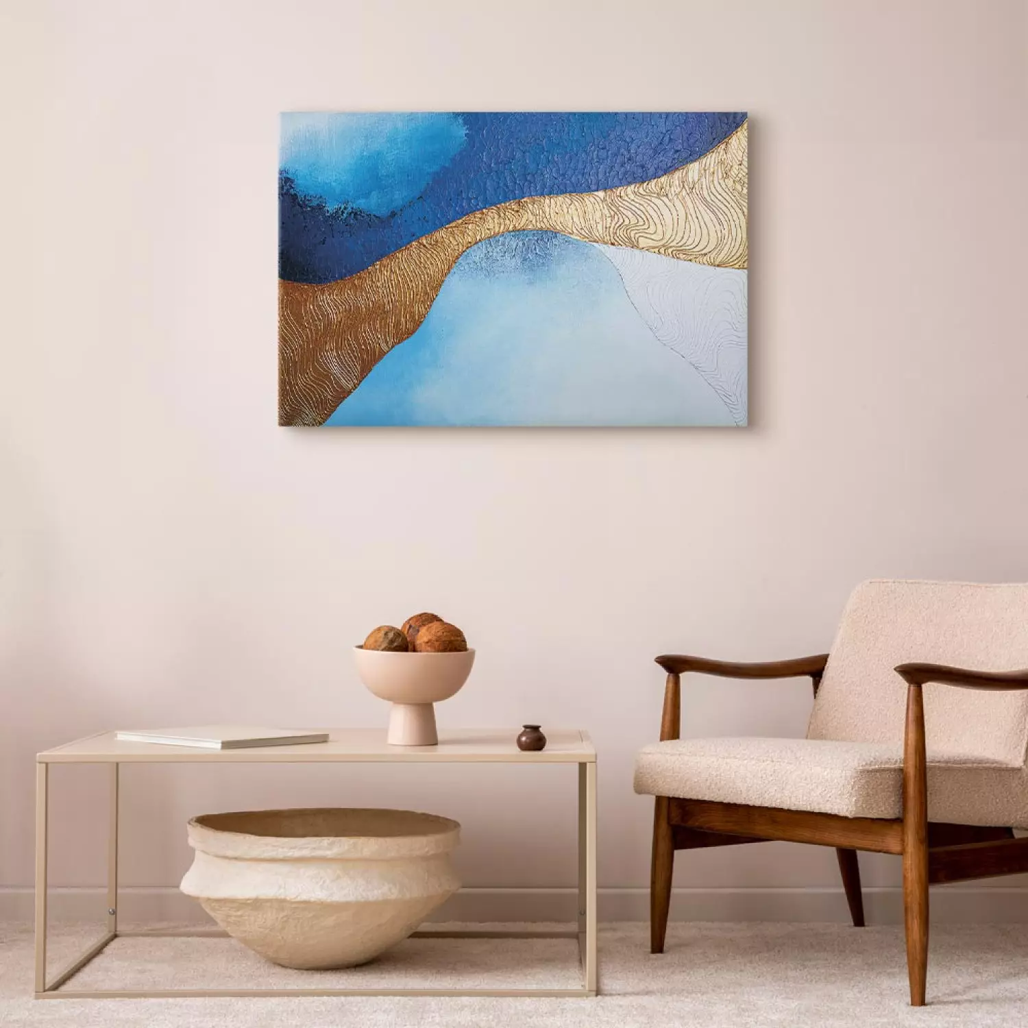 Canvas Print Golden Estuary Wide - modern abstraction in blue