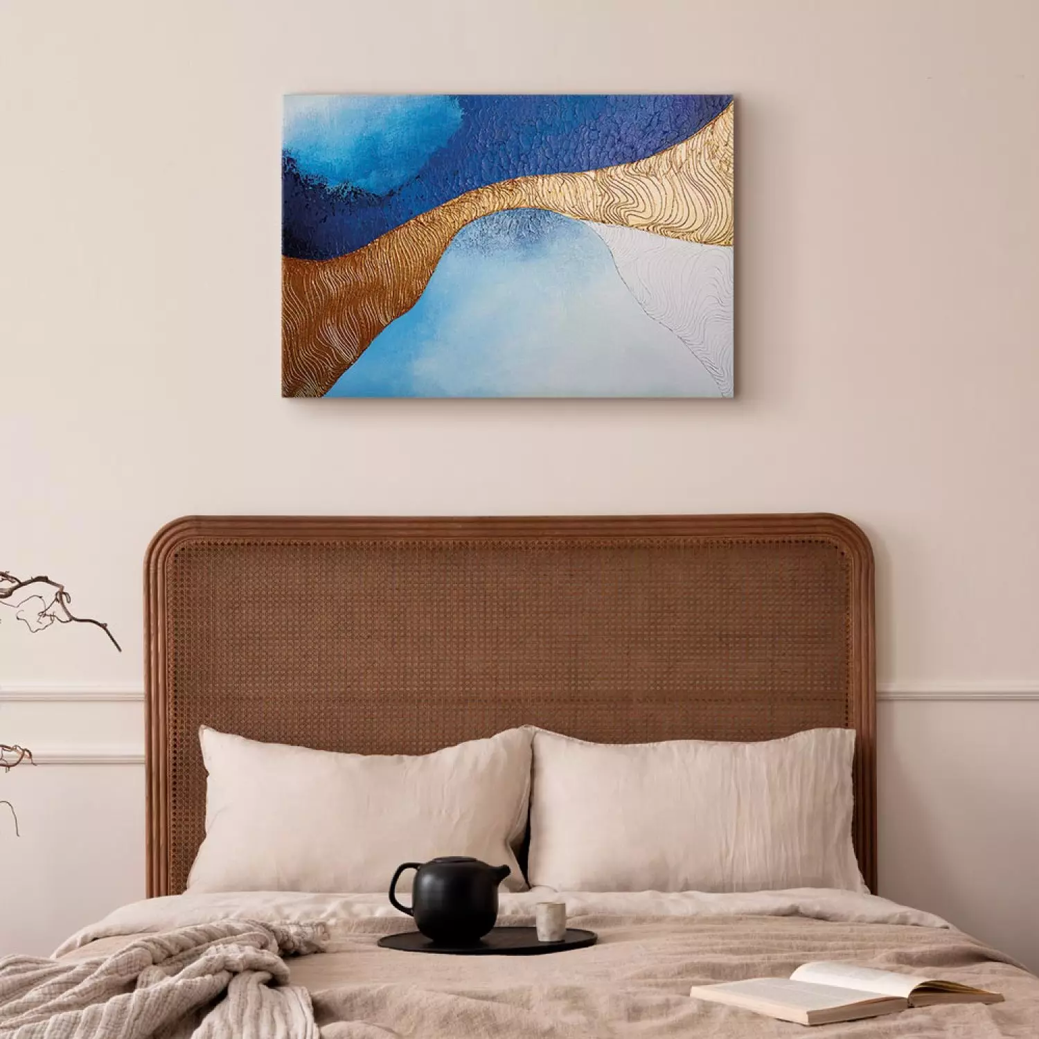Canvas Print Golden Estuary Wide - modern abstraction in blue