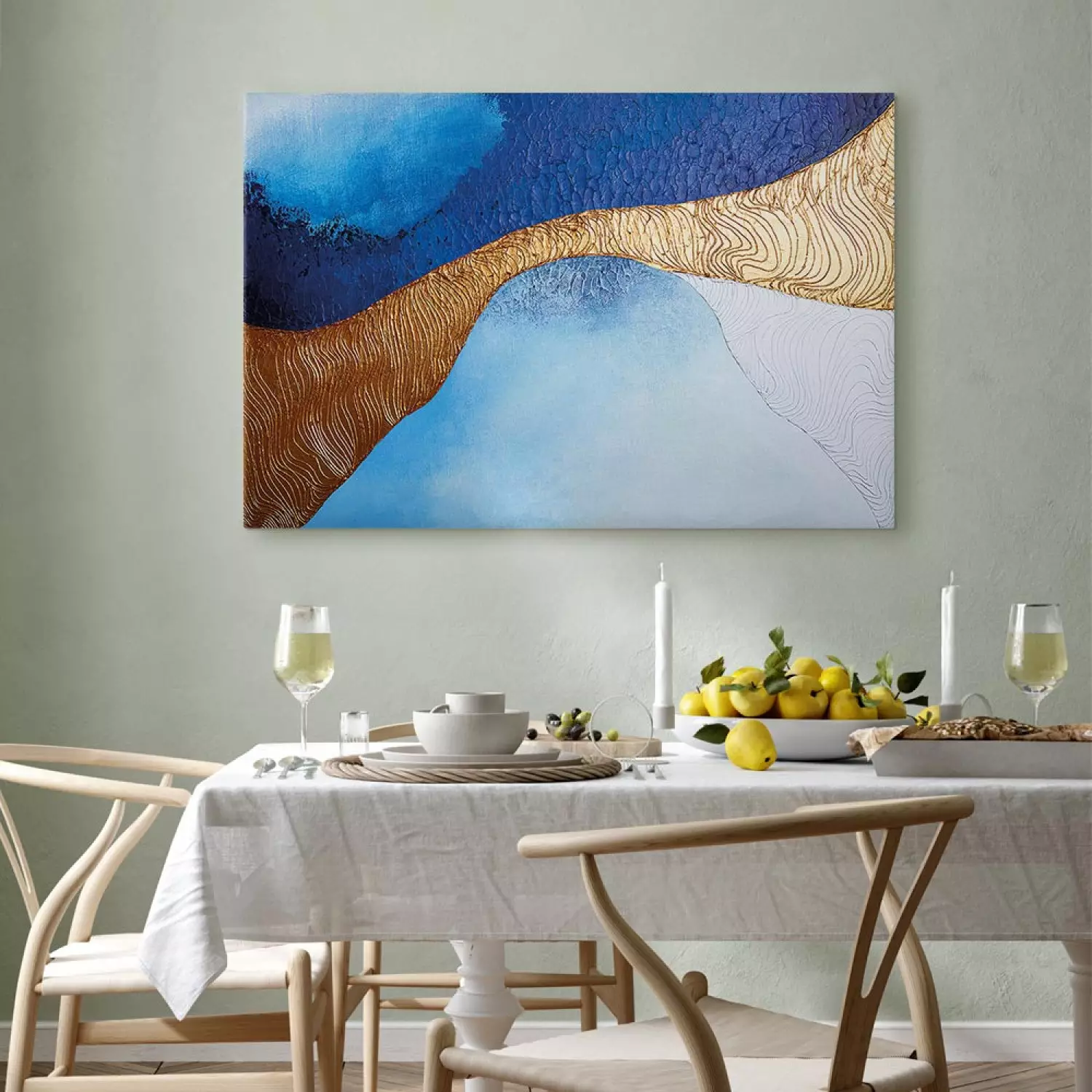 Canvas Print Golden Estuary Wide - modern abstraction in blue