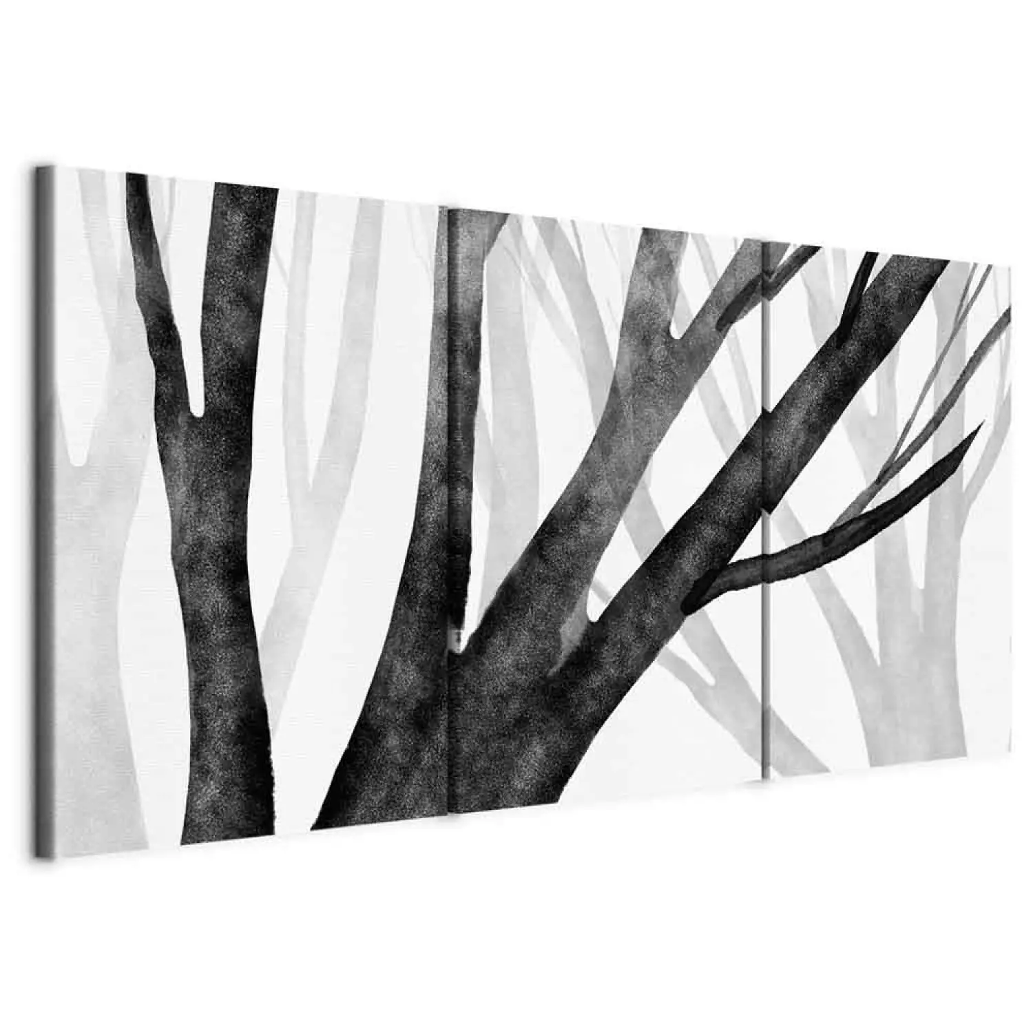 Canvas Print Forest Silence (3-piece) - black and white composition with bare trees