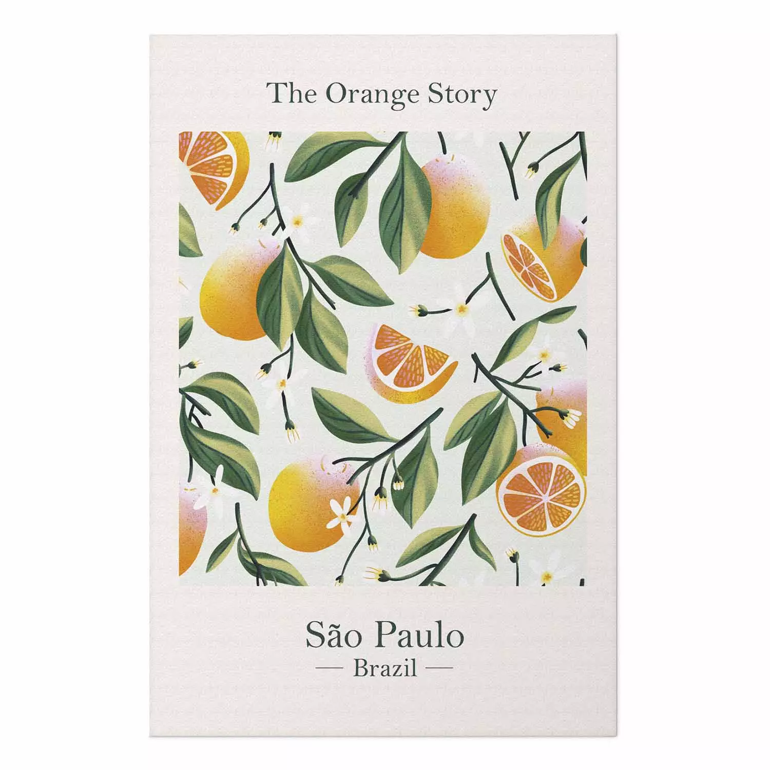 Poster The Orange Story - English text and orange fruits with leaves