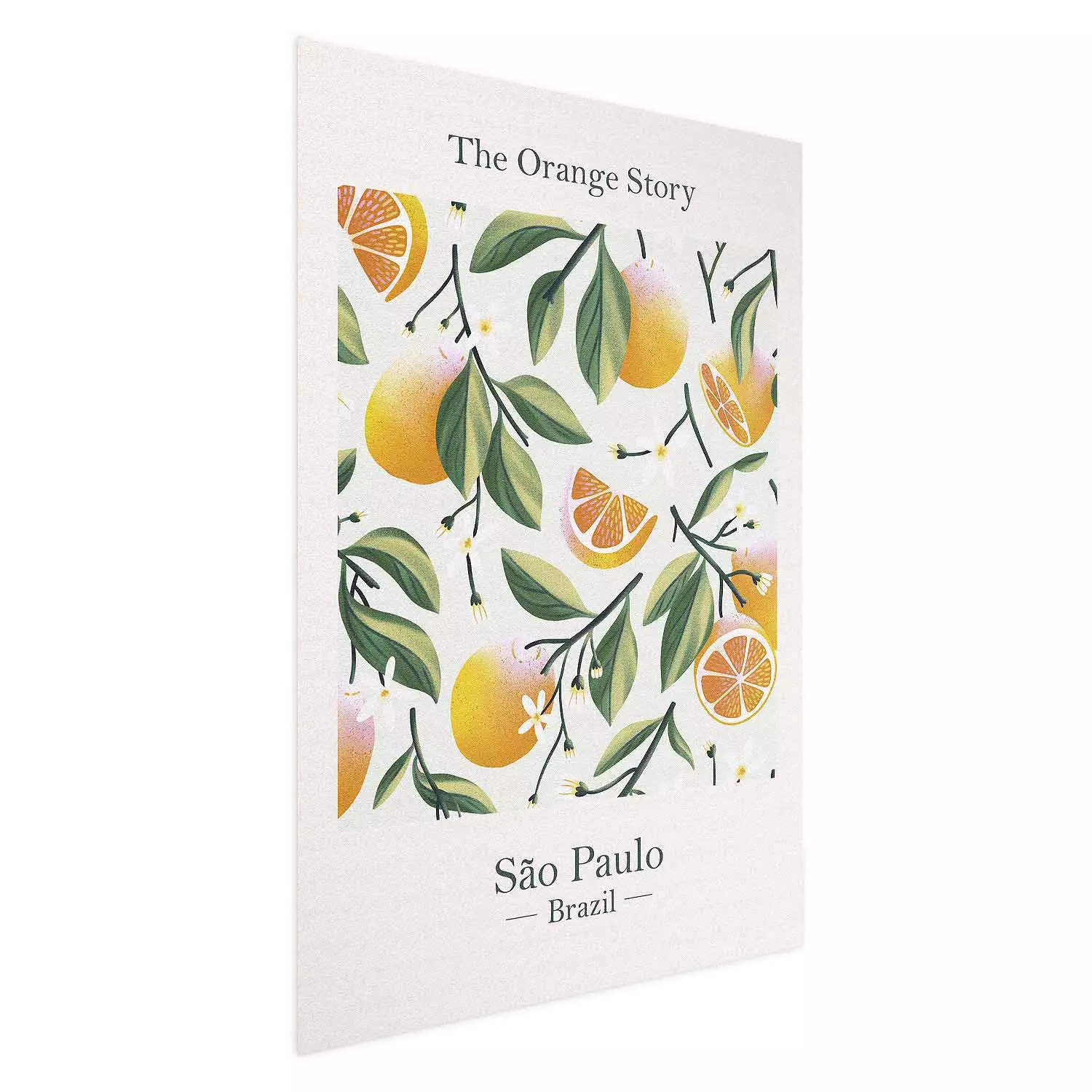 Poster The Orange Story - English text and orange fruits with leaves