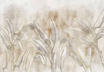 Wall Mural Subtle nature motif - leaves with golden patterns on a watercolour background Wallpaper Cropper