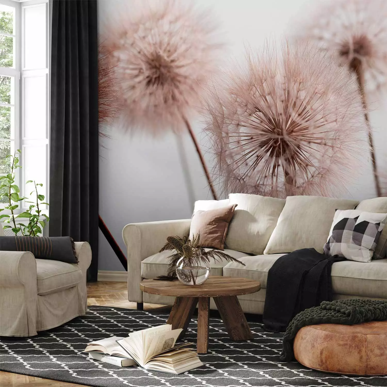 Wall Mural Summer nature close-up - delicate dandelions in sepia approximation