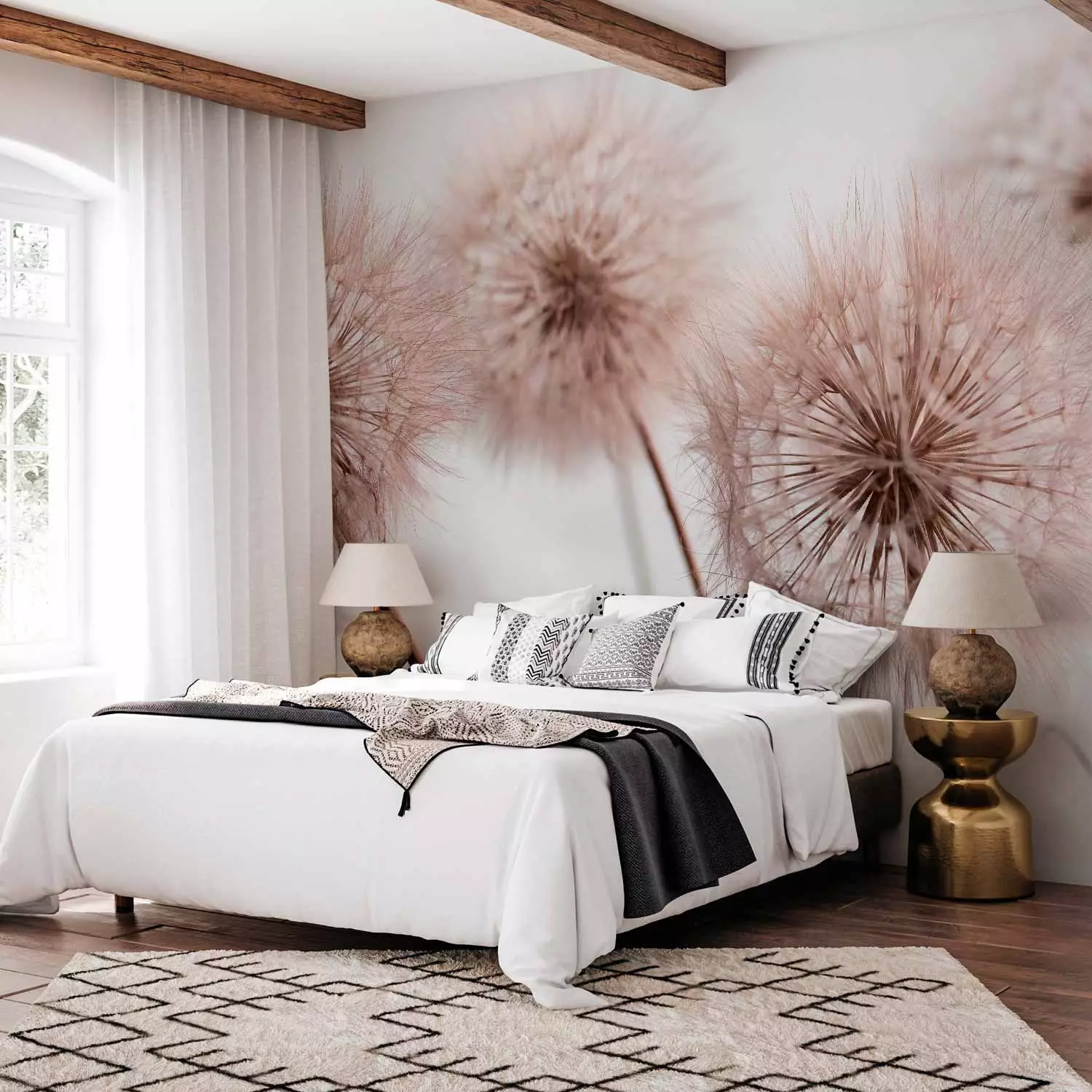 Wall Mural Summer nature close-up - delicate dandelions in sepia approximation