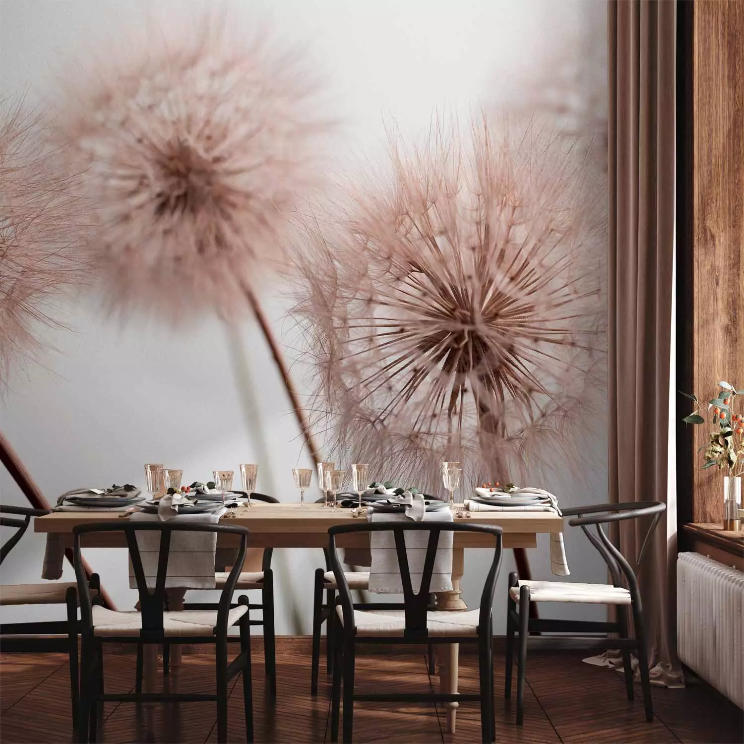 Wall Mural Summer nature close-up - delicate dandelions in sepia approximation