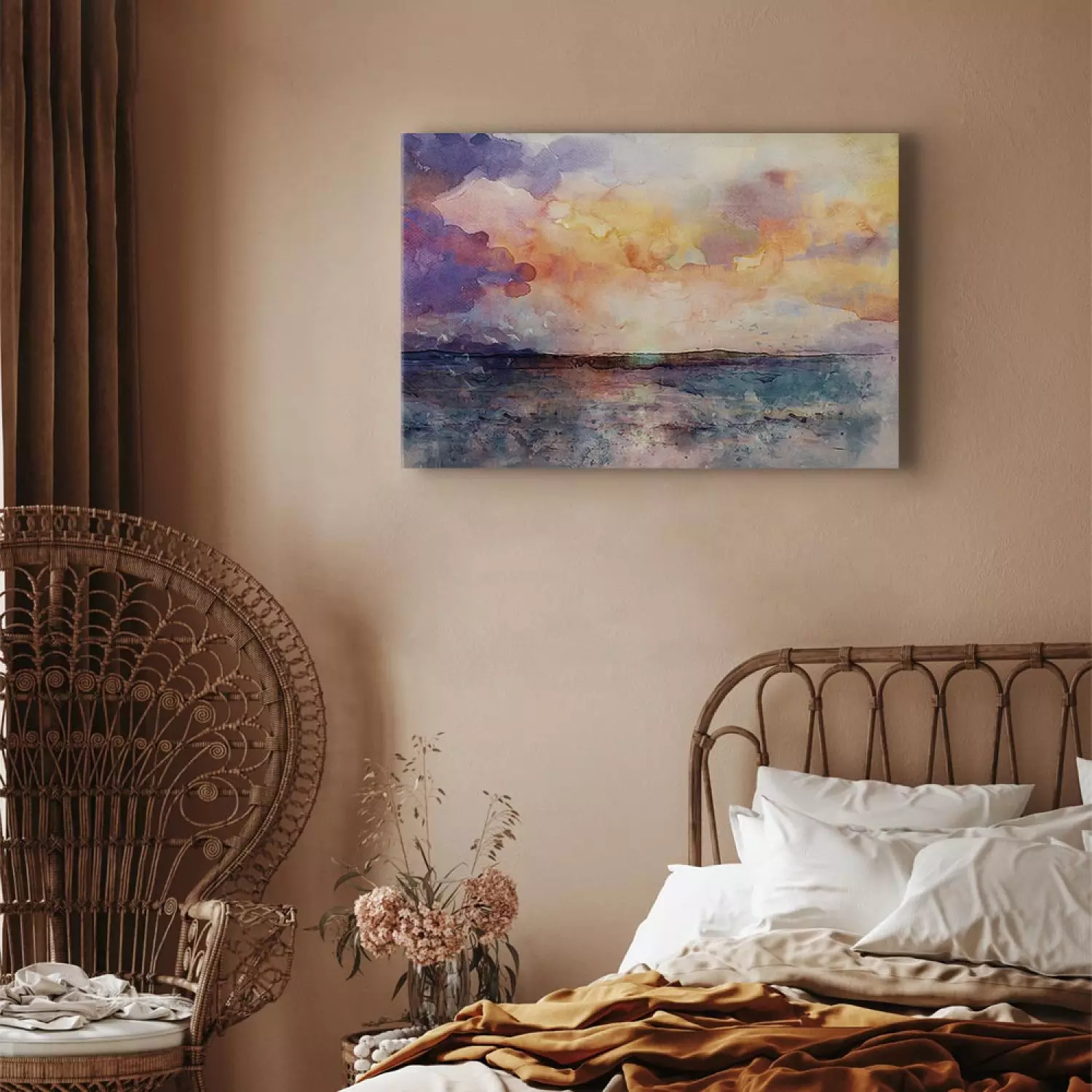 Canvas Print Pastel Clouds Wide - colorful watercolor landscape