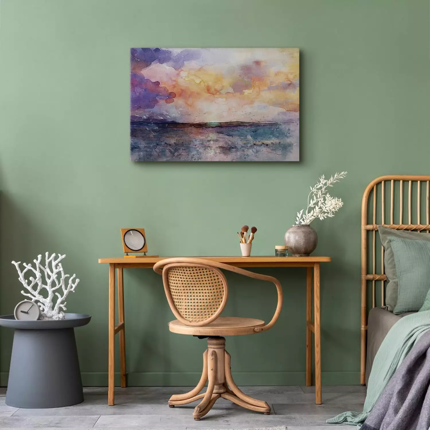 Canvas Print Pastel Clouds Wide - colorful watercolor landscape