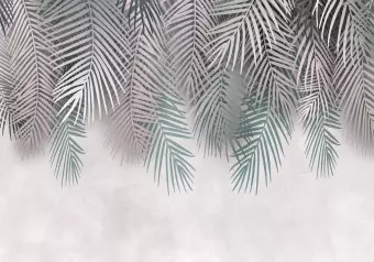 Wall Mural Exotic curtain - minimalist tropical plant motif with leaves Wallpaper Cropper