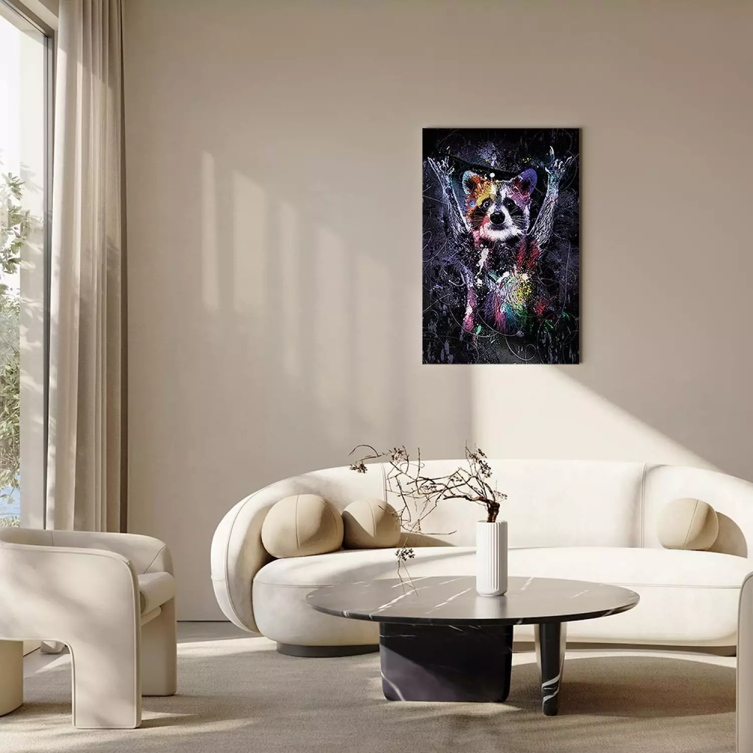 Canvas Happy Raccoon Vertical - futuristic animal composition
