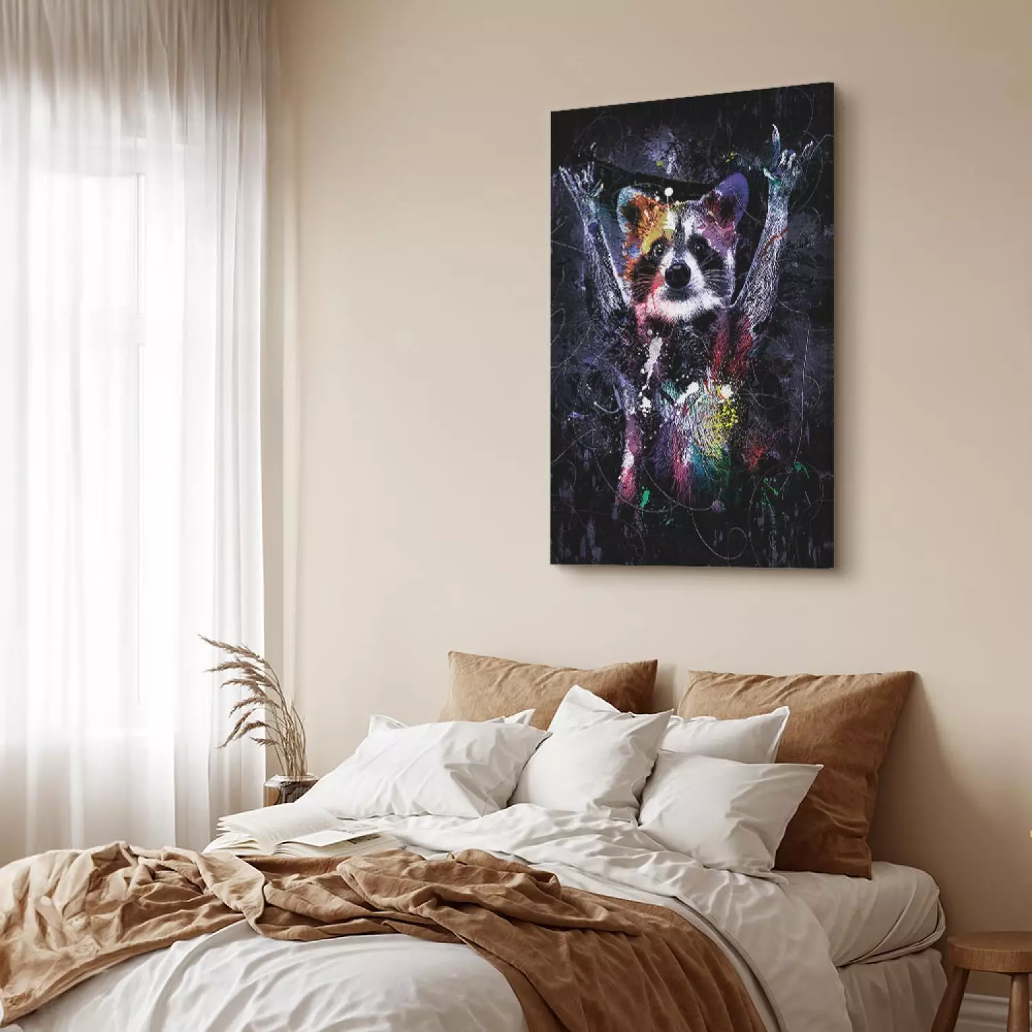 Canvas Happy Raccoon Vertical - futuristic animal composition