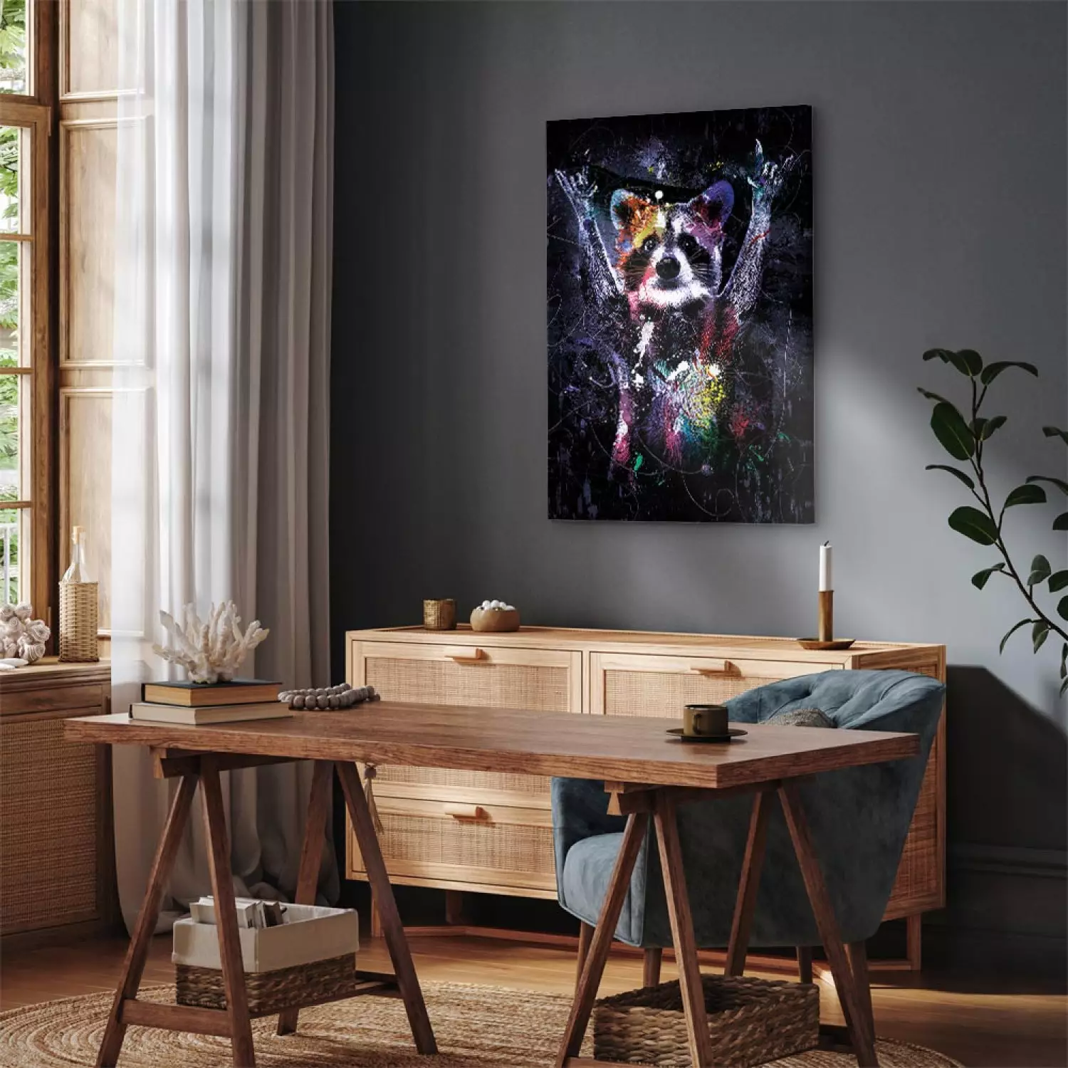 Canvas Happy Raccoon Vertical - futuristic animal composition