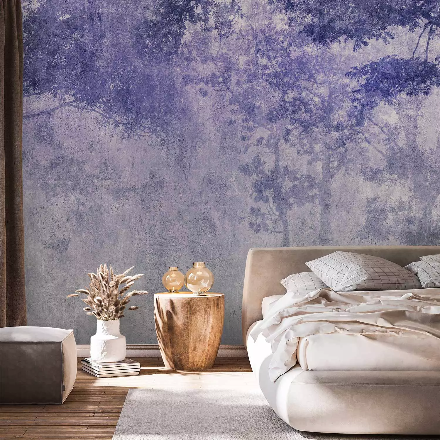 Photo Wallpaper Night copse - Forest Landscape in Violet-Gray Colors