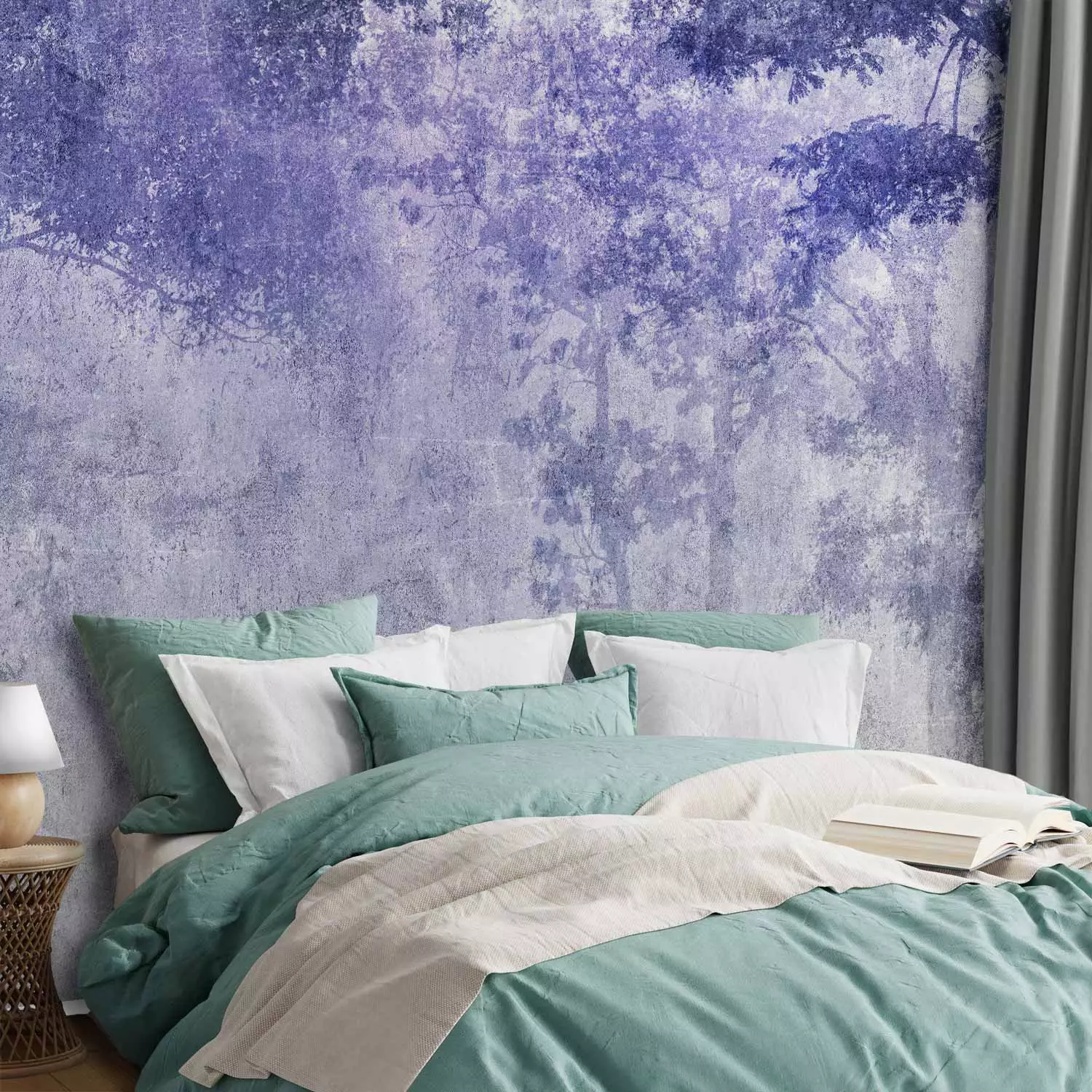 Photo Wallpaper Night copse - Forest Landscape in Violet-Gray Colors