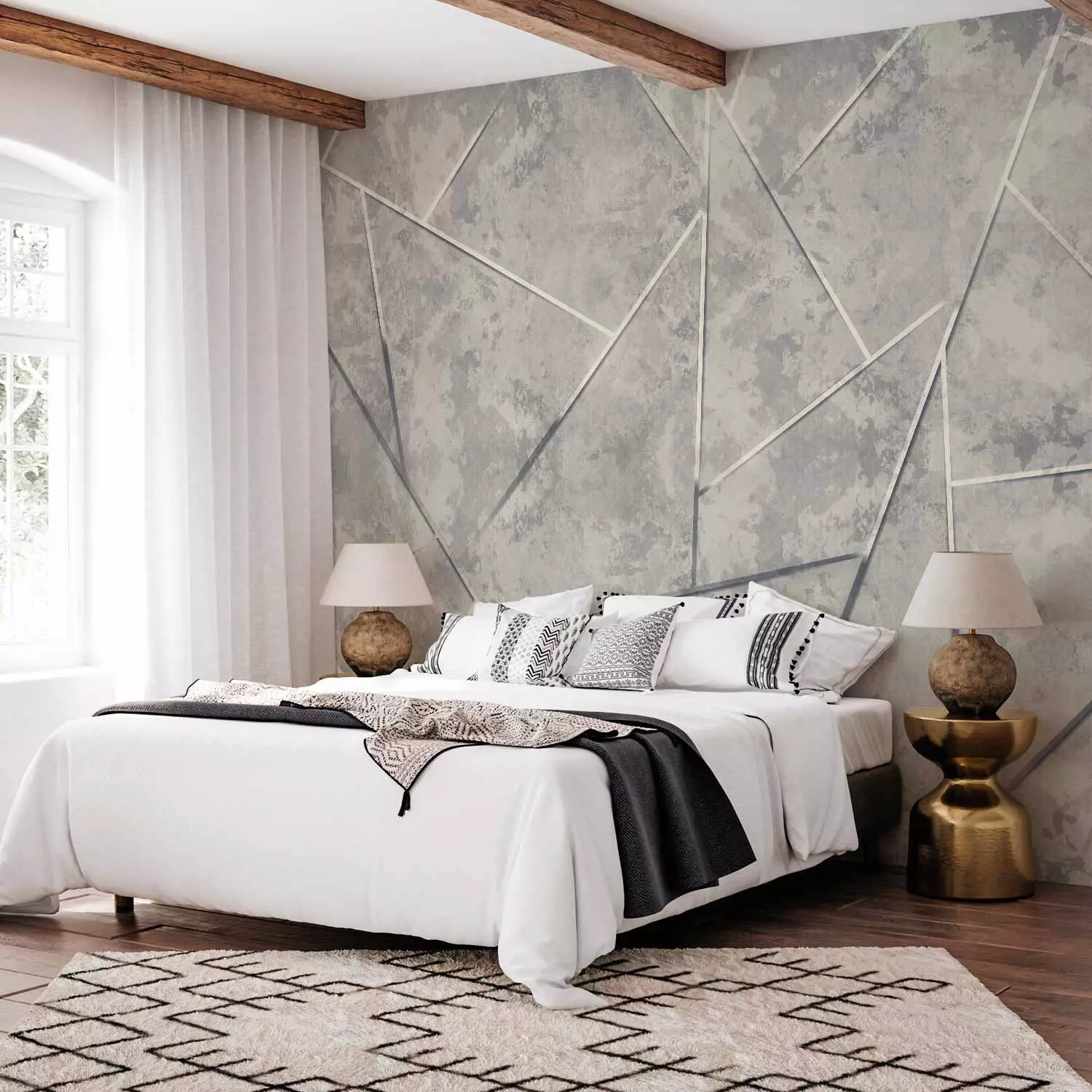 Wall Mural Geometry in a gray version - a composition with an abstract motif