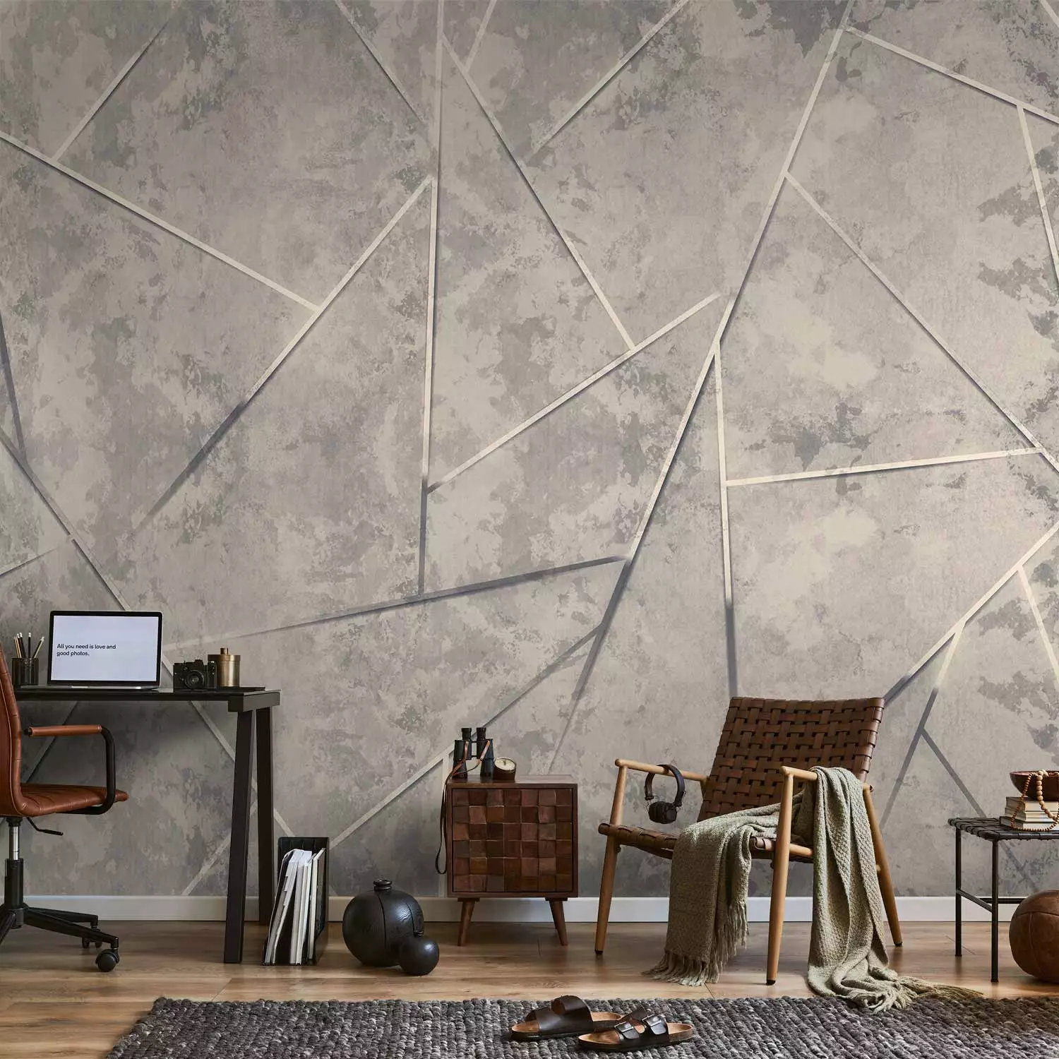 Wall Mural Geometry in a gray version - a composition with an abstract motif
