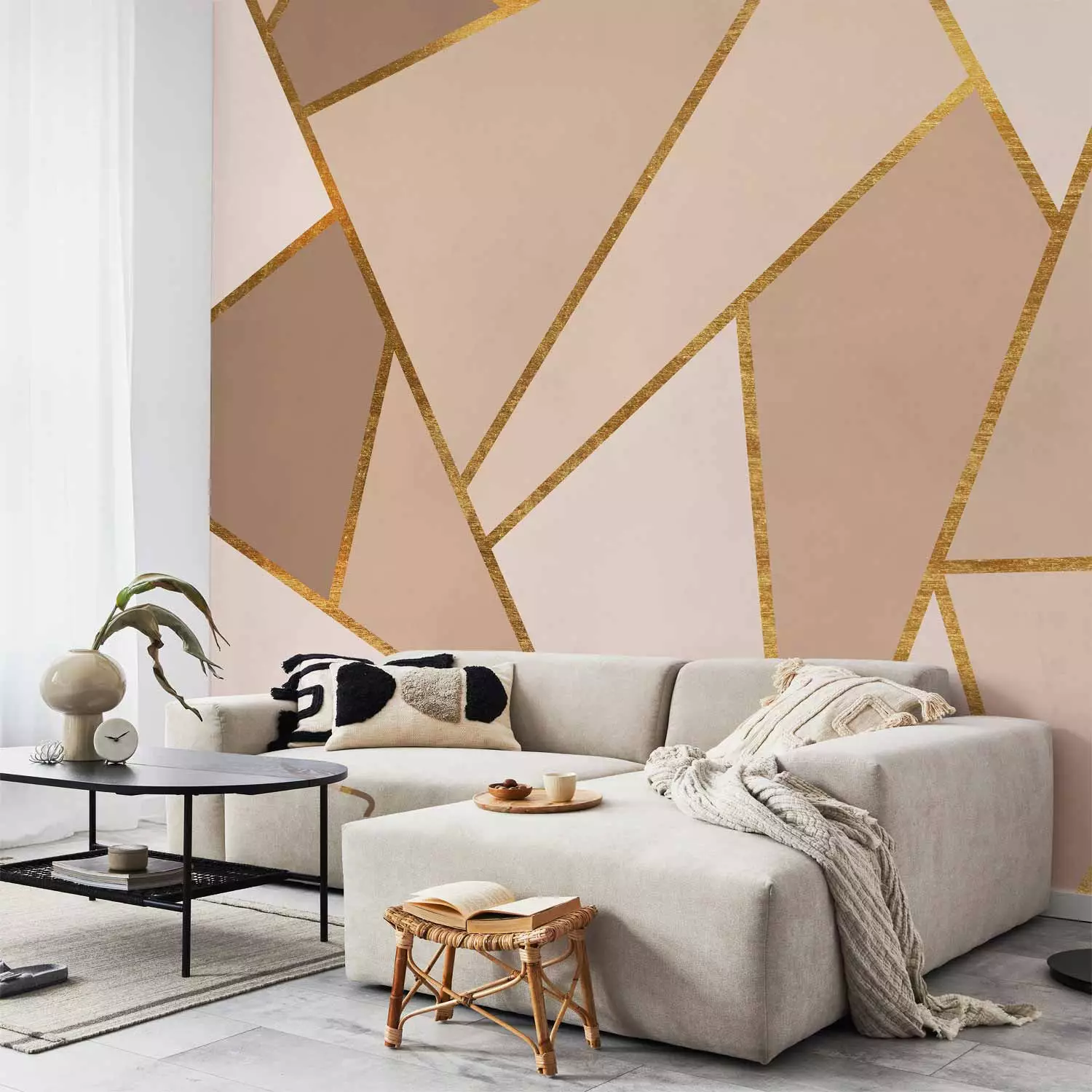 Photo Wallpaper Brown geometry - composition depicting triangles and squares