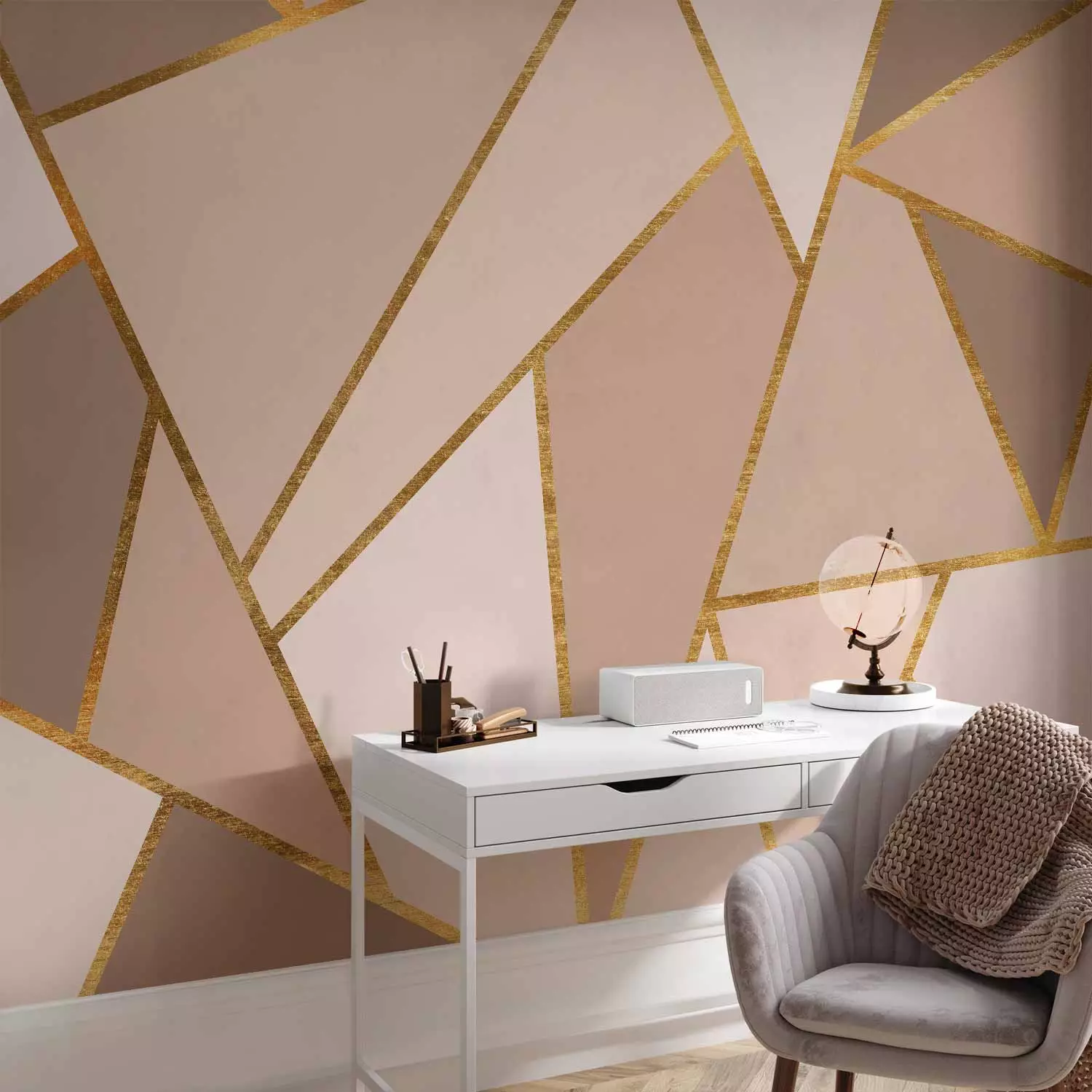 Photo Wallpaper Brown geometry - composition depicting triangles and squares