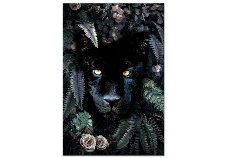 Canvas Black Panther in Leaves (1-piece) Vertical - cat in dense jungle