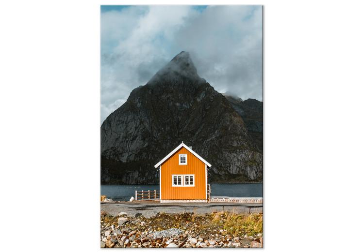 Canvas Northern Shore (1-piece) Vertical - house by the sea and mountains in the background