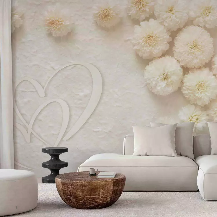 Flowers and love - a minimalist composition with nature and two hearts