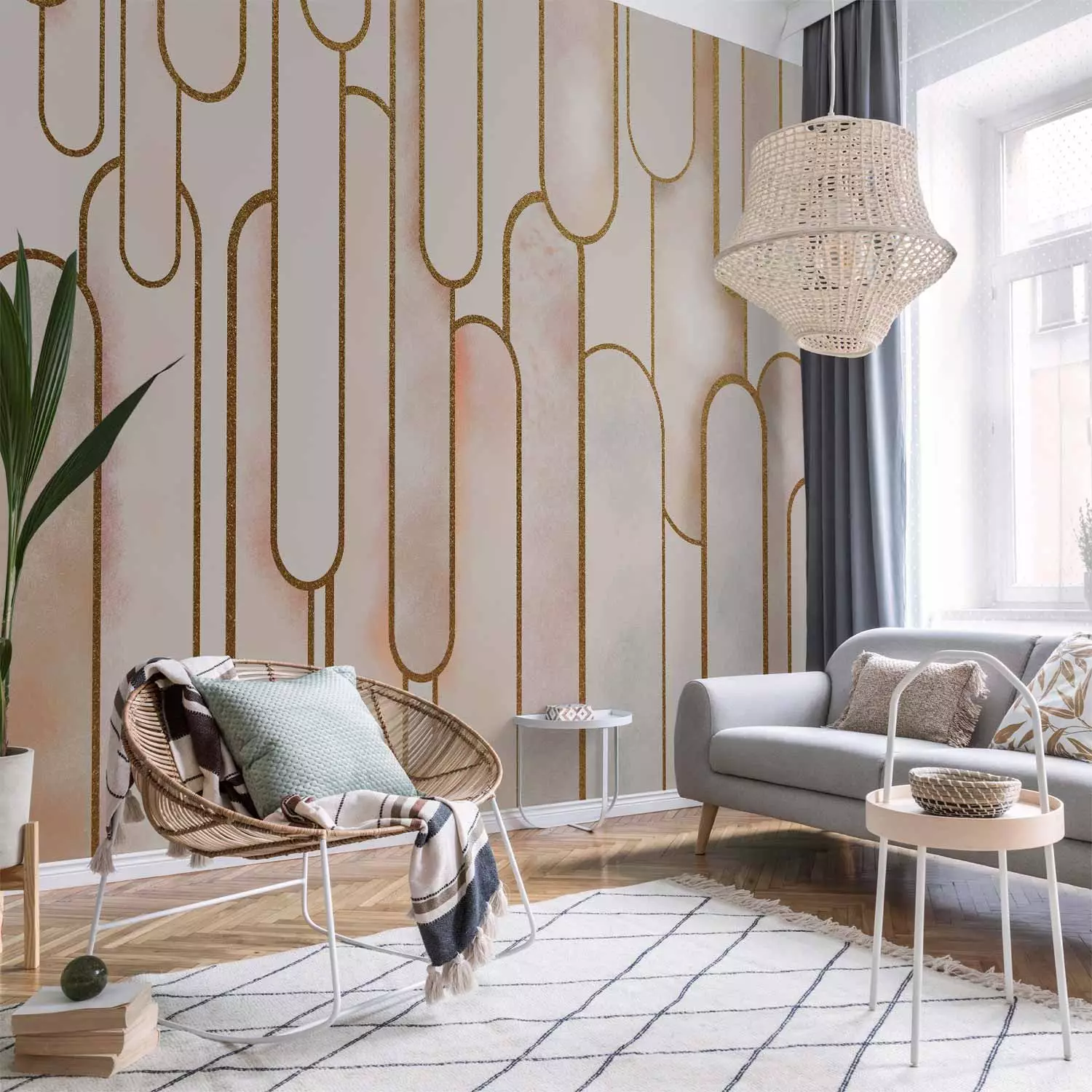 Photo Wallpaper Elegant art deco abstraction - powder shapes with gold patterns