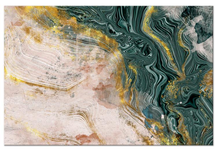 Canvas Golden Veins in Malachite (1-piece) Wide - modern abstraction
