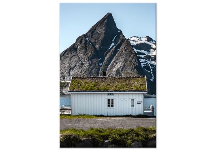 Canvas Cottage under the Rock (1-piece) Vertical - landscape with house against mountain backdrop